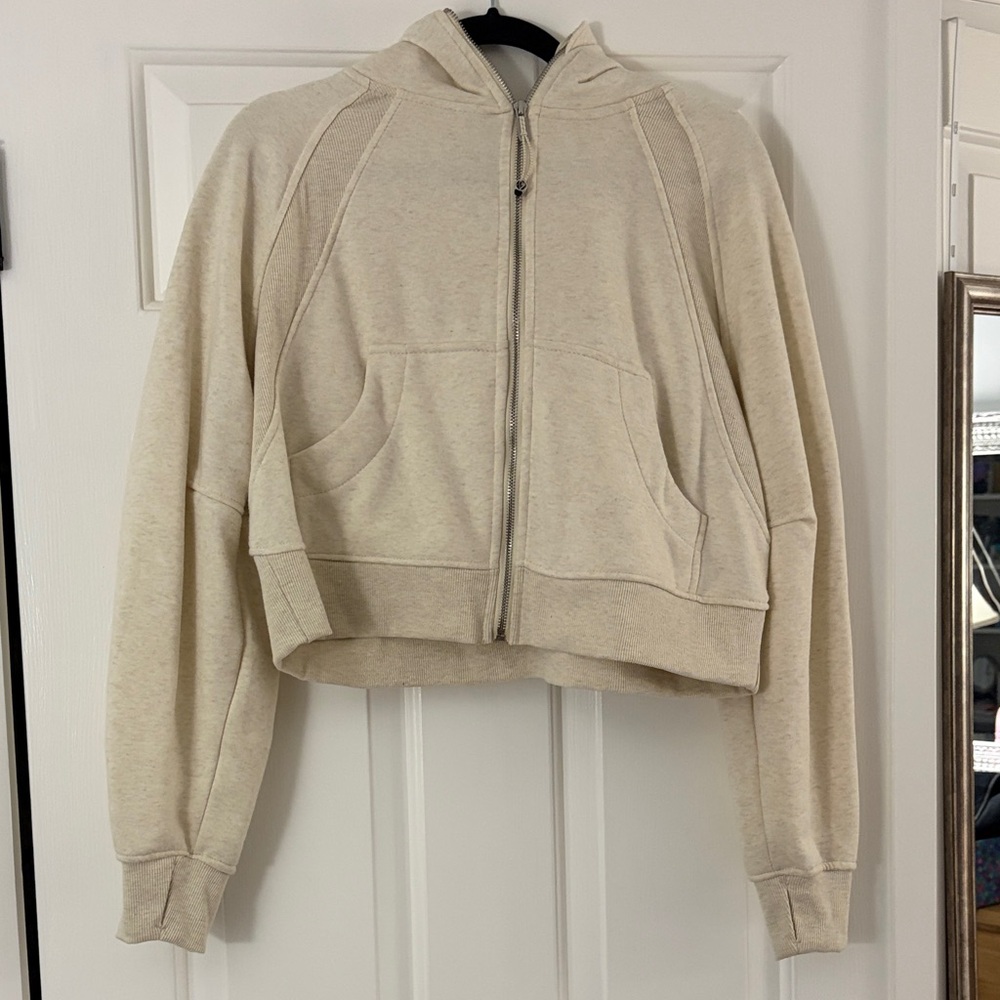 Cream Cropped Zip Up